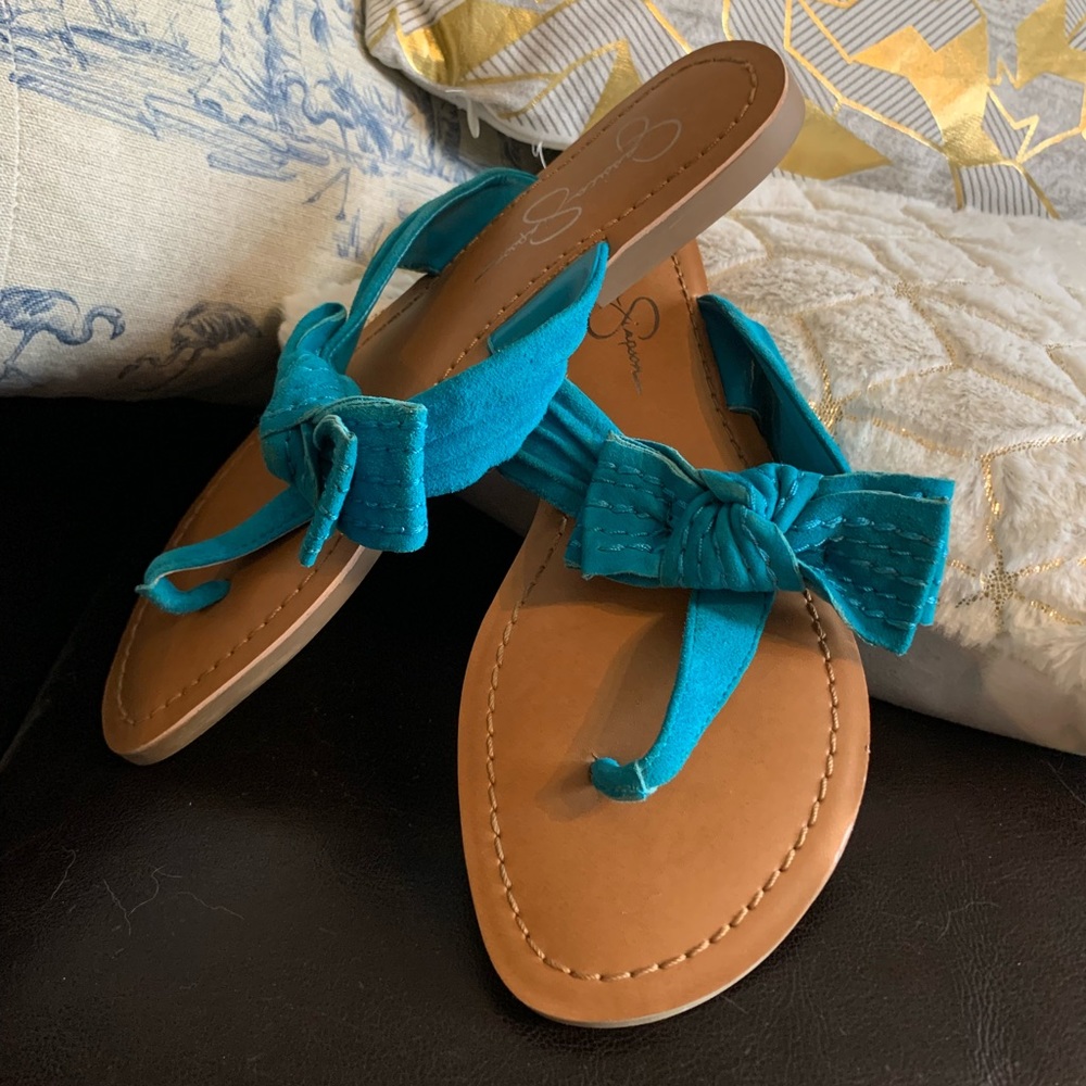 Jessica Simpson- Turquoise Bow Suede Thong Sandal